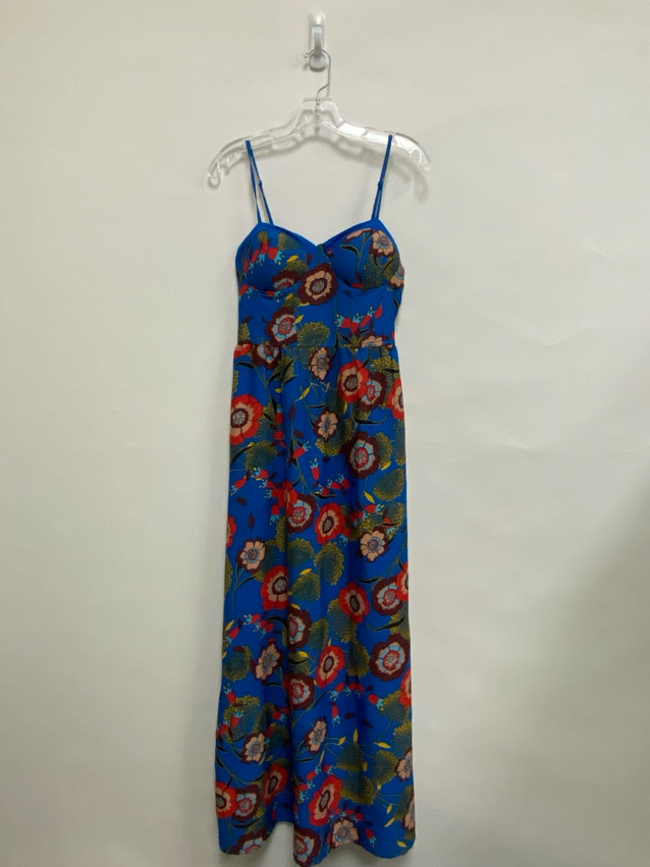 B B Dakota Size M Royal Blue Red Floral Maxi Ladies Dress