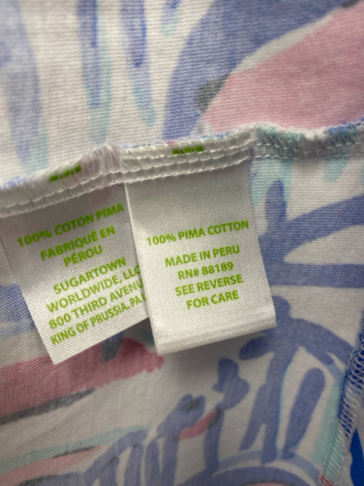 LILLY PULITZER Size XL White/Periwinkle Aqua/Pink Boats 3/4 Sleeve Ladies Dress