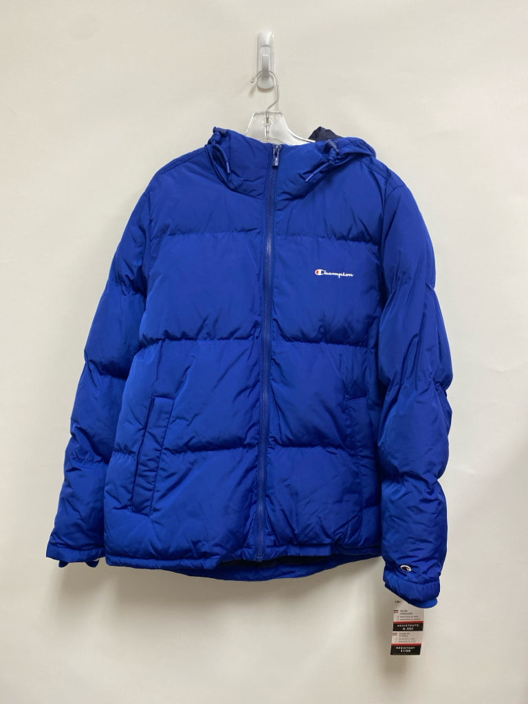 NWT Champion Size M Royal Blue Puffer Hooded Men&
