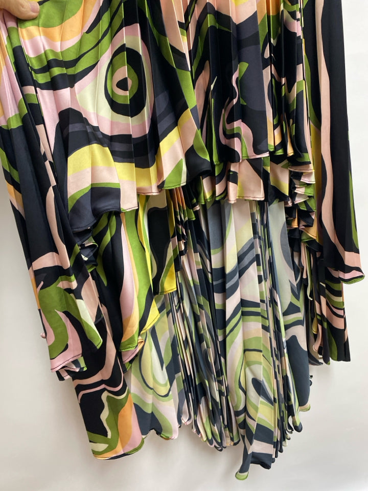 NWT Hutch Size M Black/Pink Coral/Green Pleated Sleeveless Ladies Dress