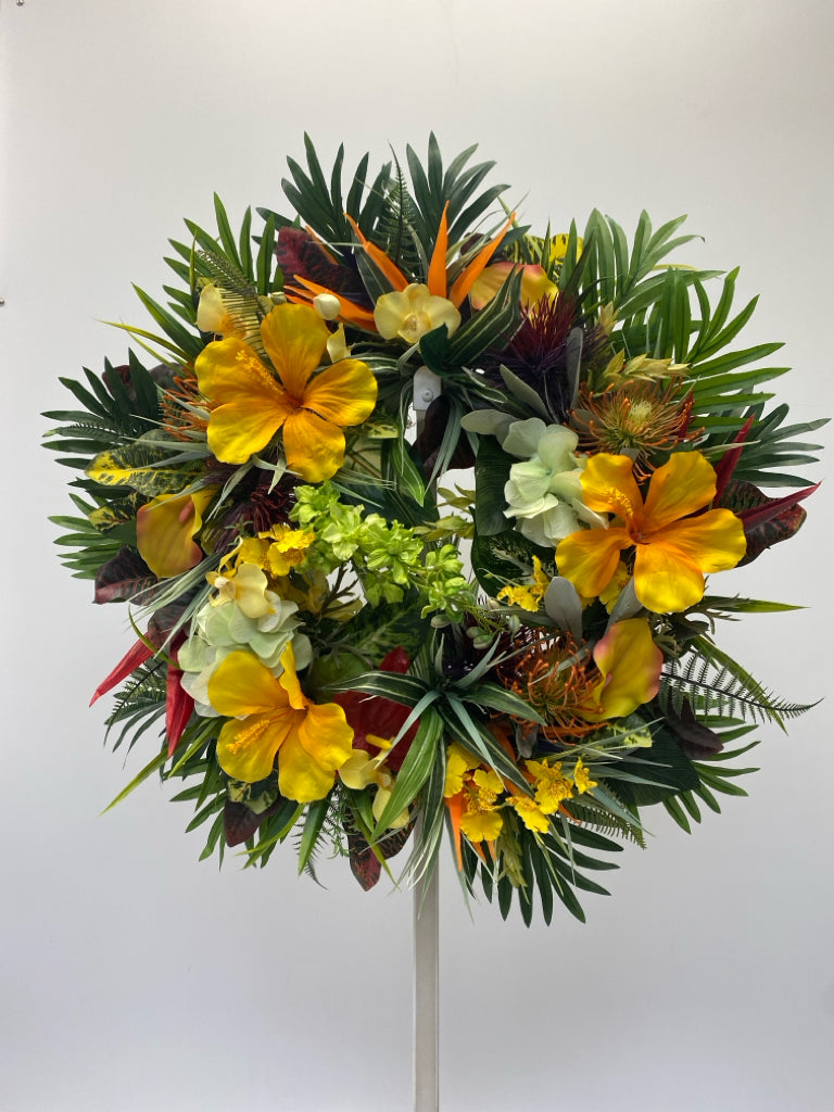 Yellow/Orange Green/Red Tropical Flower(s) Wreath