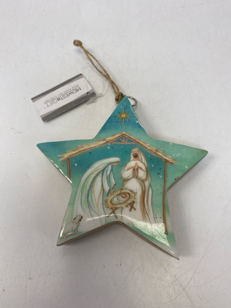 Aqua Cream Nativity Wood Ornaments