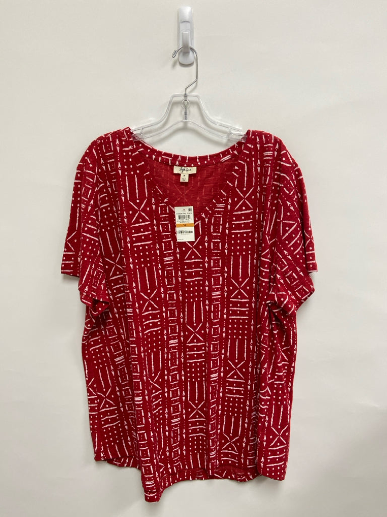NWT Style &amp; Co.  SIZE  3X Red White Southwestern V Neck Plus Size Top