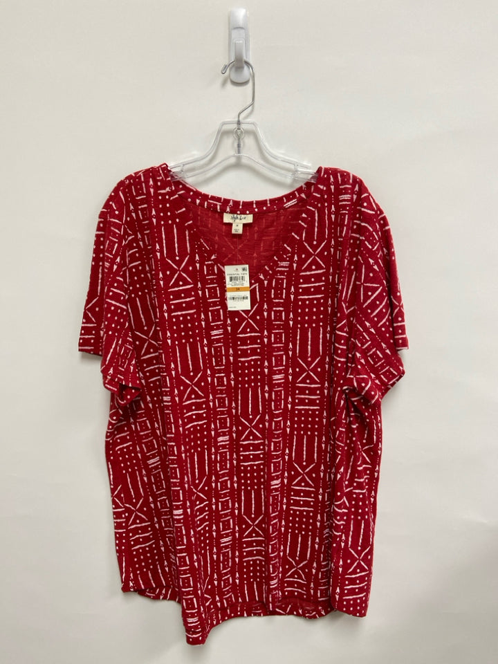 NWT Style &amp; Co.  SIZE  3X Red White Southwestern V Neck Plus Size Top