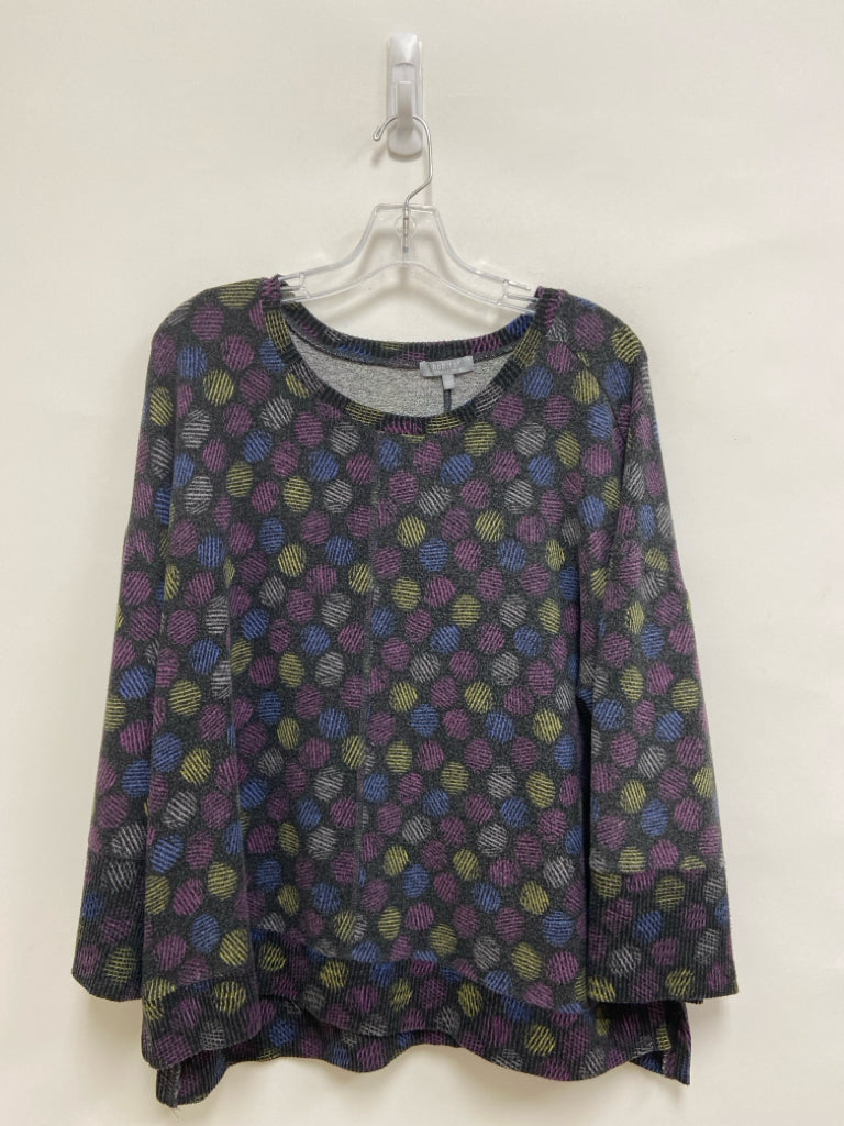 HabitaT Size L Charcoal Purple/Yellow Circles 3/4 Sleeve Ladies Top