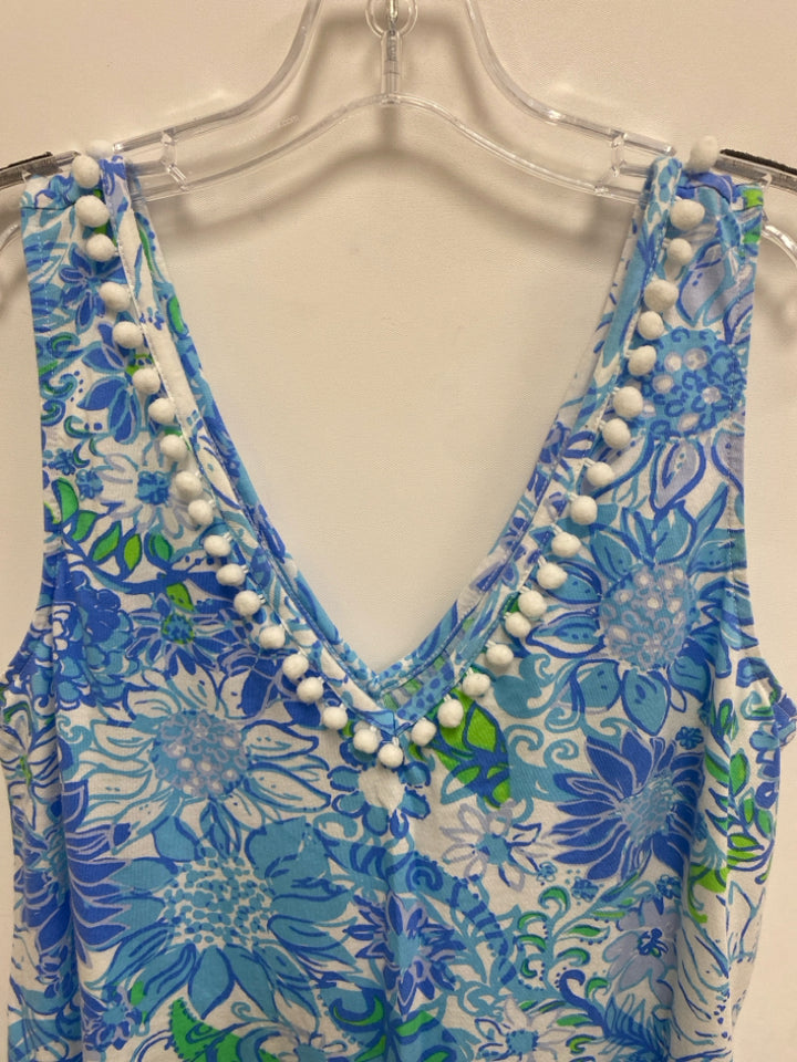 LILLY PULITZER Size M White/Blue Periwinkle Sunflower Sleeveless Ladies Dress