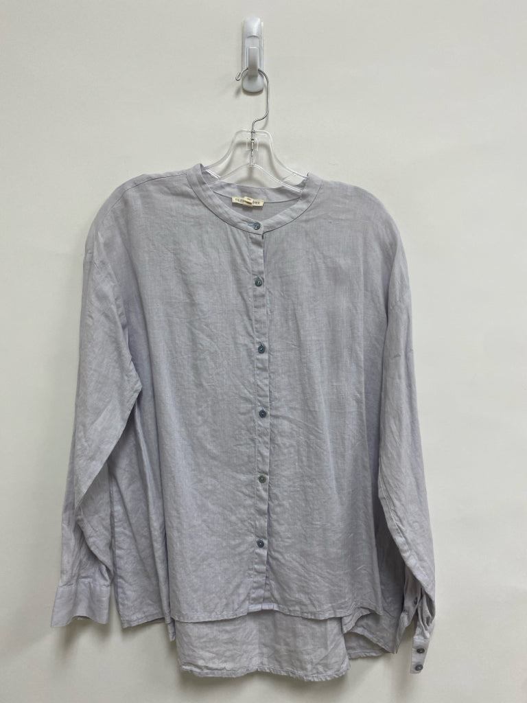 Eileen Fisher Size M Pale Gray Button Up Linen Ladies Top