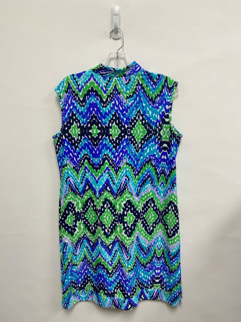 Jude Connally Size L Blue/Green White Sleeveless Ladies Dress