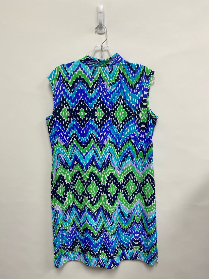 Jude Connally Size L Blue/Green White Sleeveless Ladies Dress