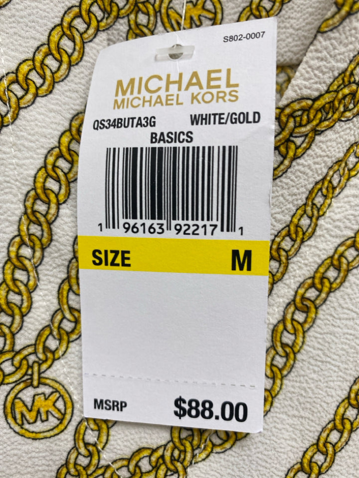 Michael Kors Size M White Yellow Chainlink Print Ladies Top
