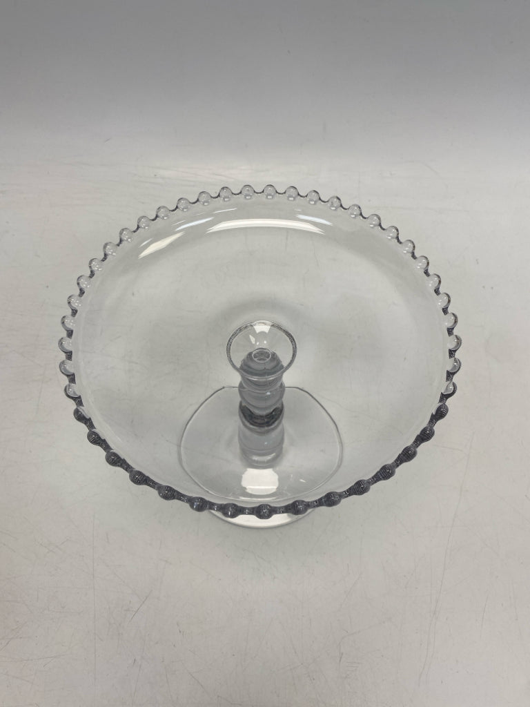 Clear Beaded Glass Cake Plate/Stand