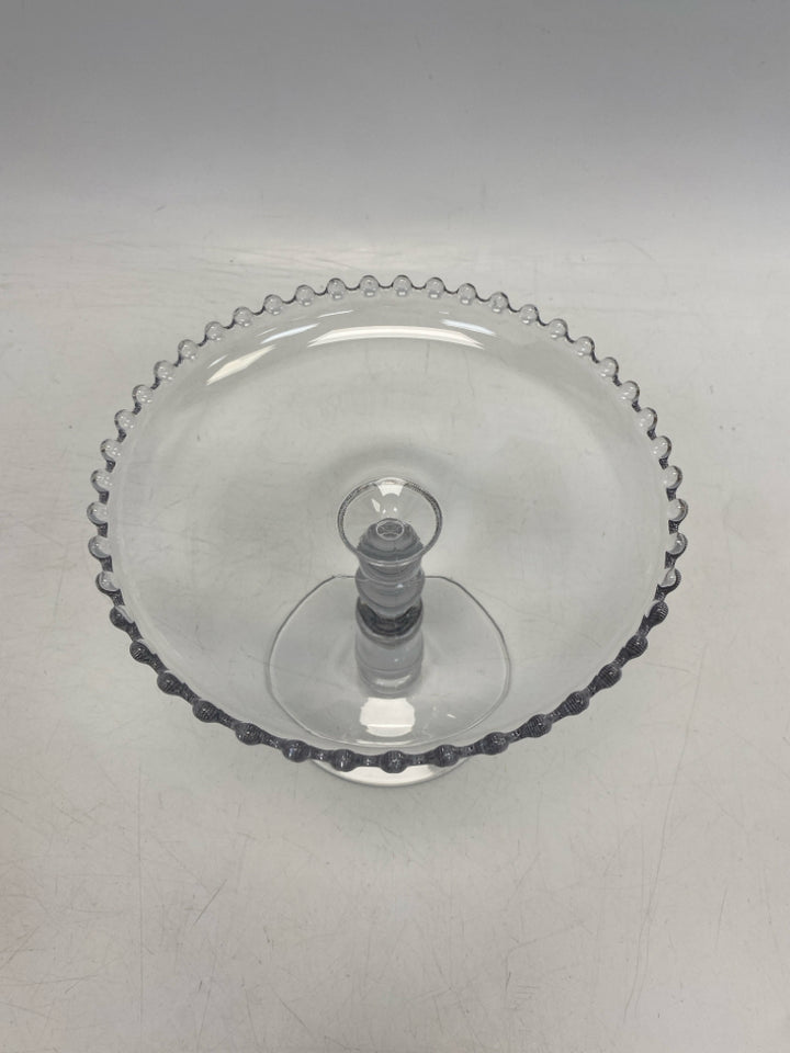 Clear Beaded Glass Cake Plate/Stand