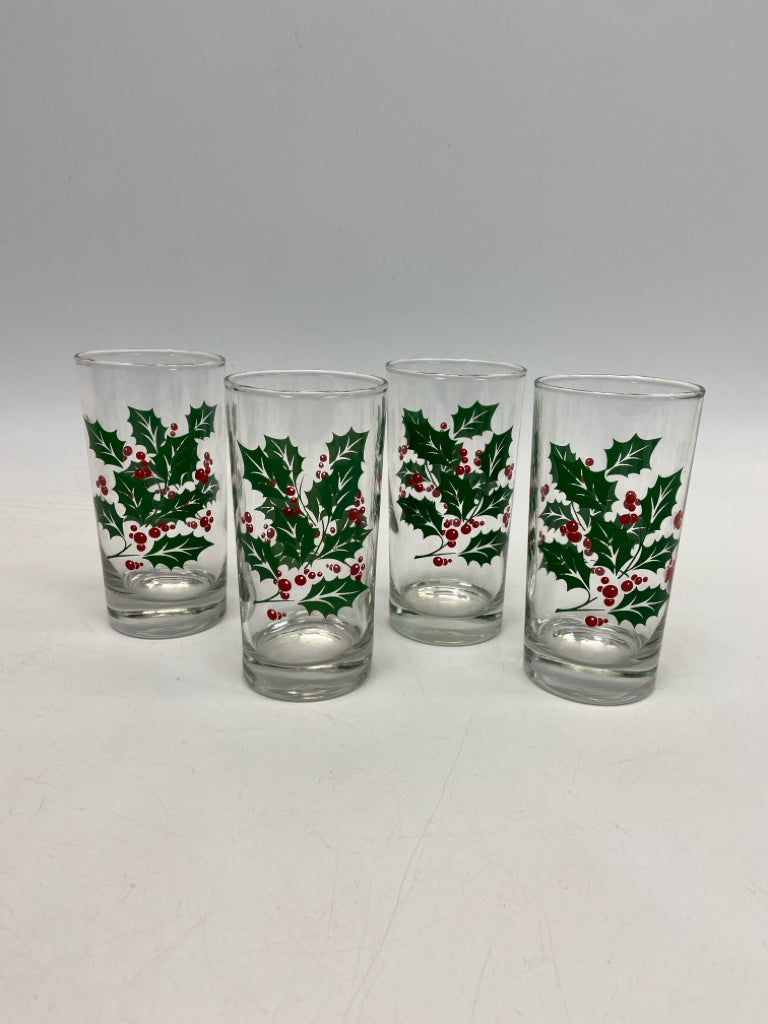 Clear Green/Red Holly Berries Glass Christmas
