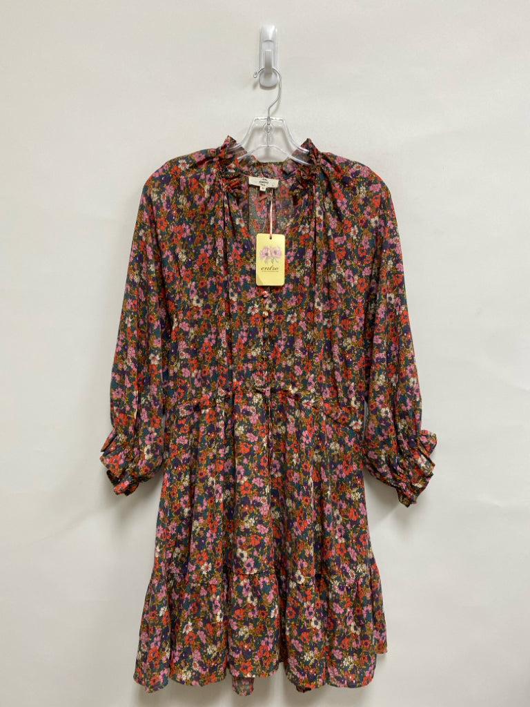 NWT entro Size M Pink/Purple Coral Flowers Puff Sleeve Ladies Dress
