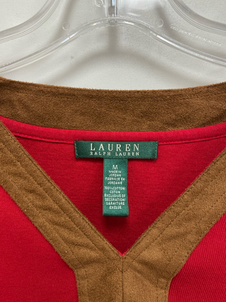 Lauren Ralph Lauren Size M Red/Brown Trimmed 3/4 Sleeve Ladies Top