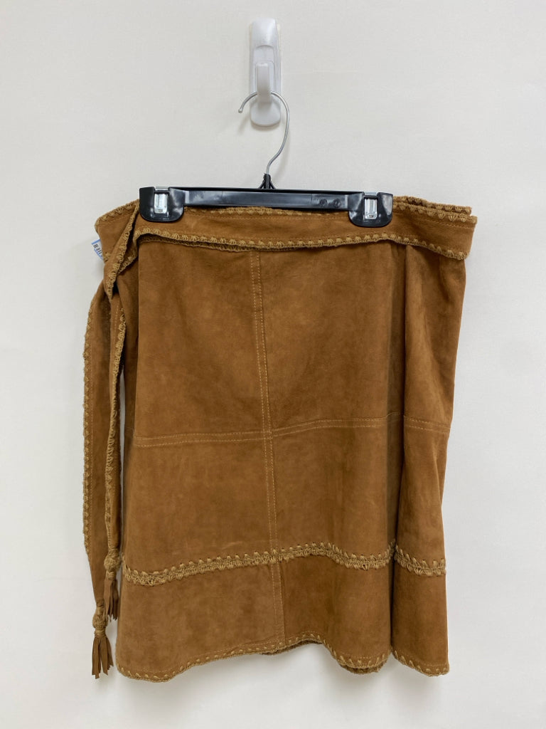 CALYPSO St. Barth Size S Chestnut Embroidered Wrap Suede Ladies Skirt