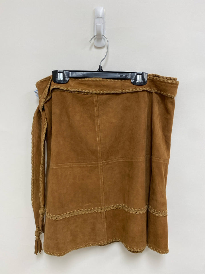 CALYPSO St. Barth Size S Chestnut Embroidered Wrap Suede Ladies Skirt
