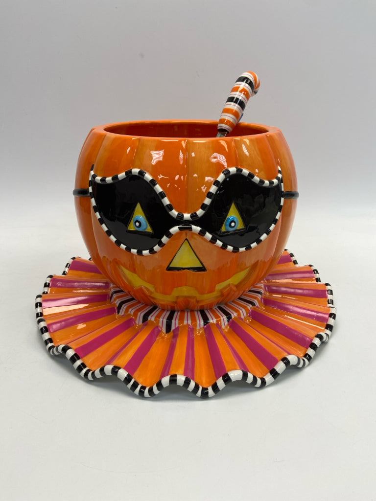 Dept.56 Glitterville "Punchie" Punchy Jack O Lantern Punch Bowl (Rare)