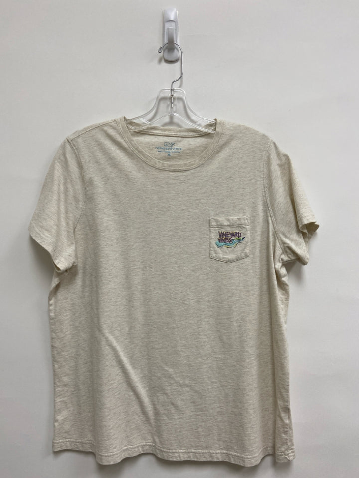 Vineyard Vines Size XL Cream Pink/Navy Words Ladies Top