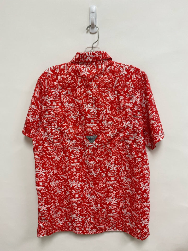 Columbia Size S Red/White Tropical Button Up Men&