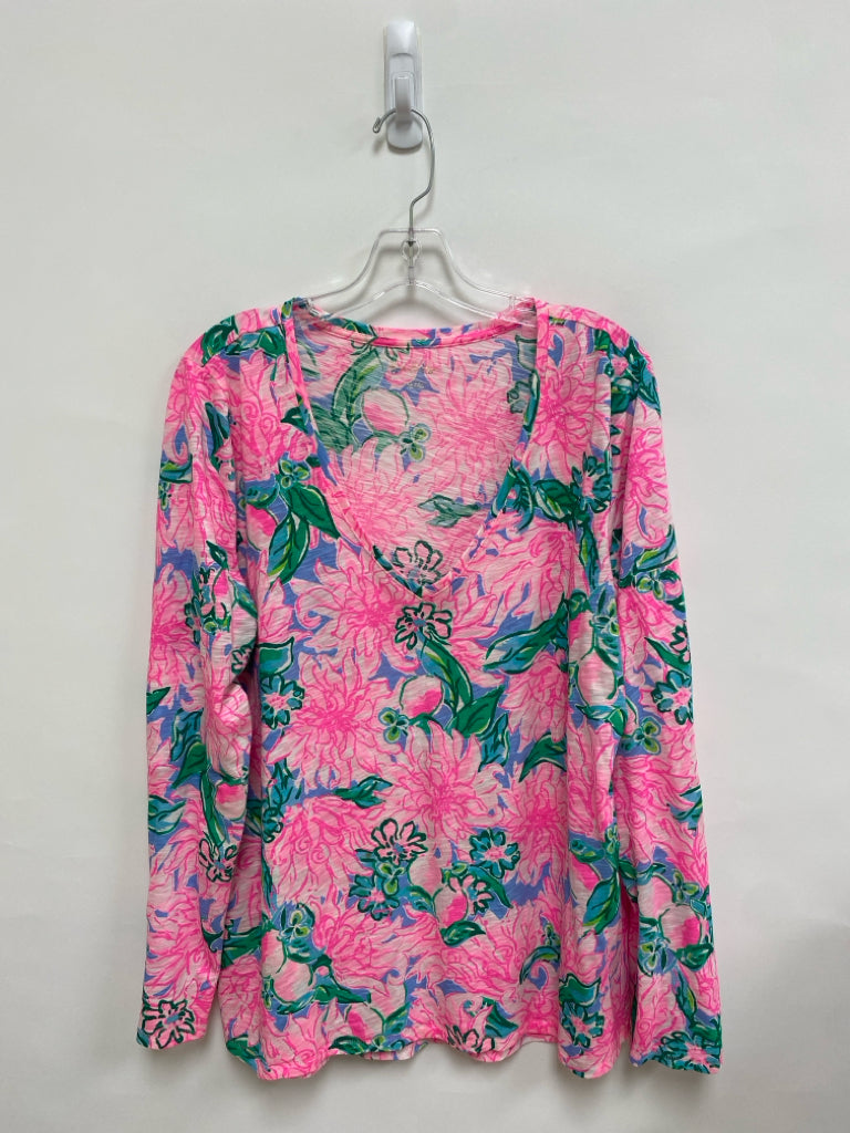LILLY PULITZER Size XL Pink Green/White Flowers Ladies Top