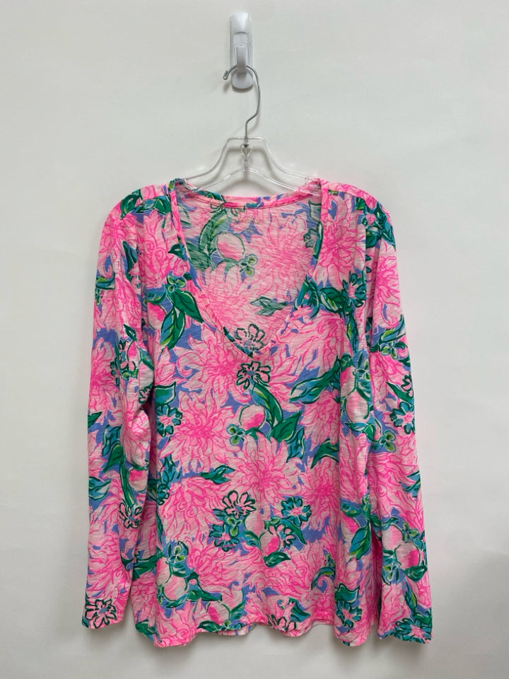 LILLY PULITZER Size XL Pink Green/White Flowers Ladies Top