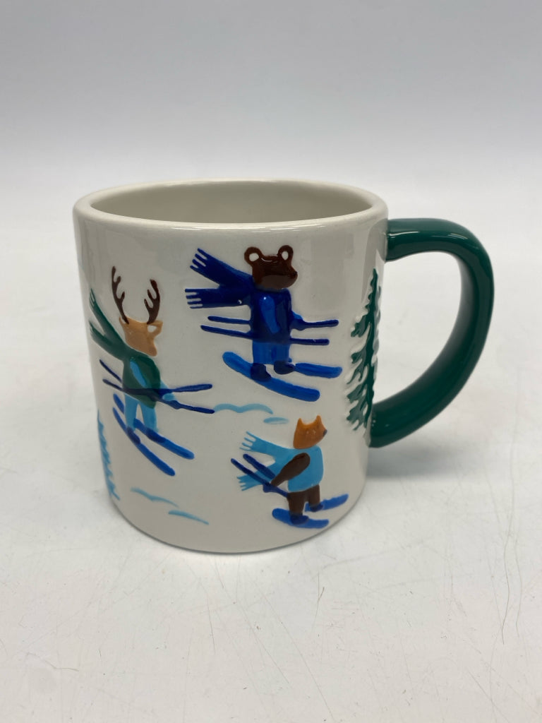 White Blue/Green Forest Animals Coffee Mug