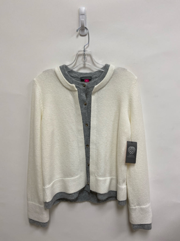 NWT VINCE CAMUTO Size M White Gray Cardigan Ladies Sweater
