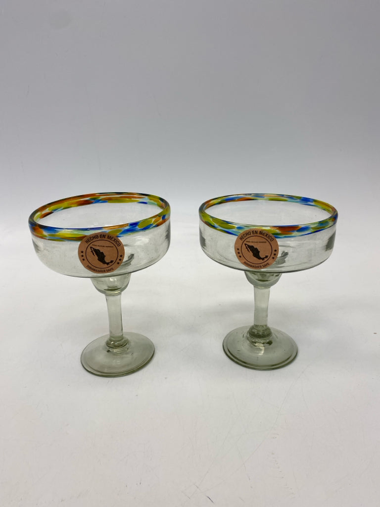 Green Multi Color Trimmed Glass Glassware