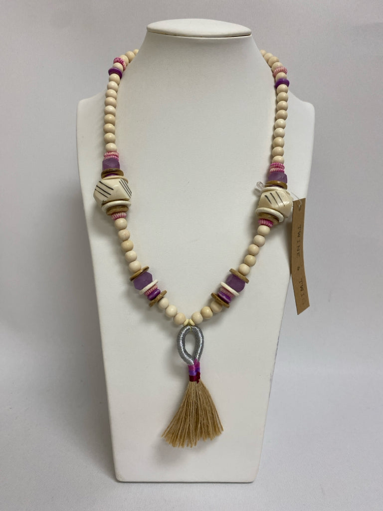 NWT TWINE &amp; TWIG Cream/Brown Purple/Pink Shapes Necklace