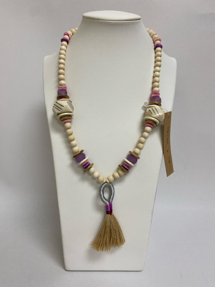 NWT TWINE &amp; TWIG Cream/Brown Purple/Pink Shapes Necklace