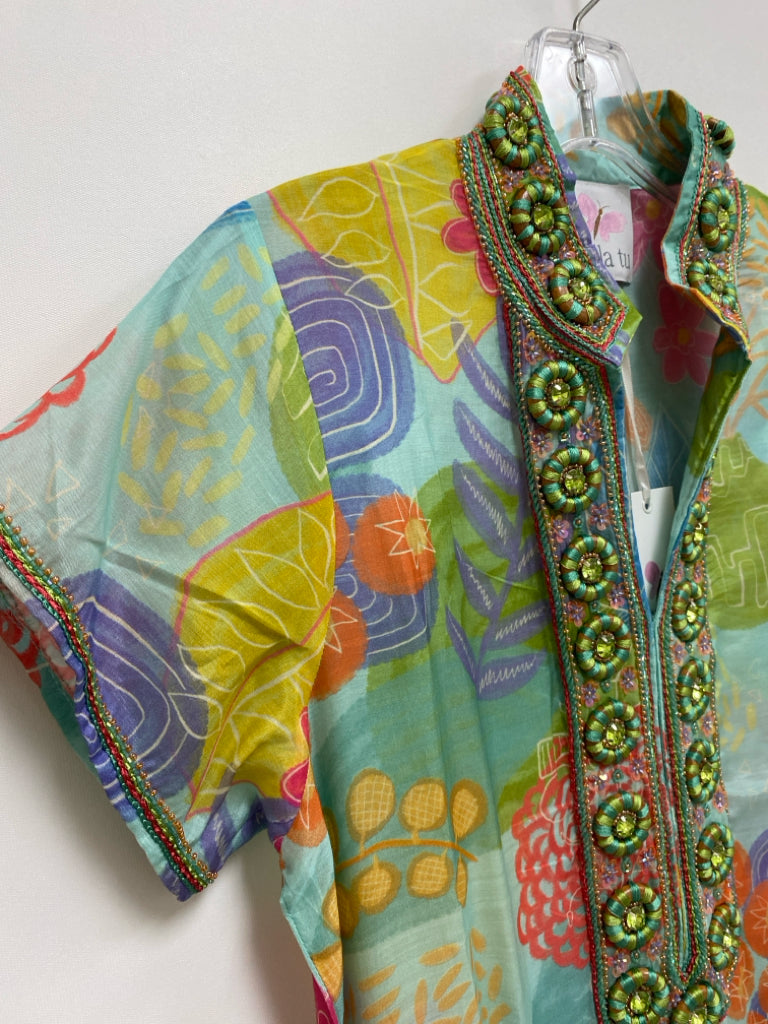 NWT Size S Blue Green/Multi Flowers Ladies Dress
