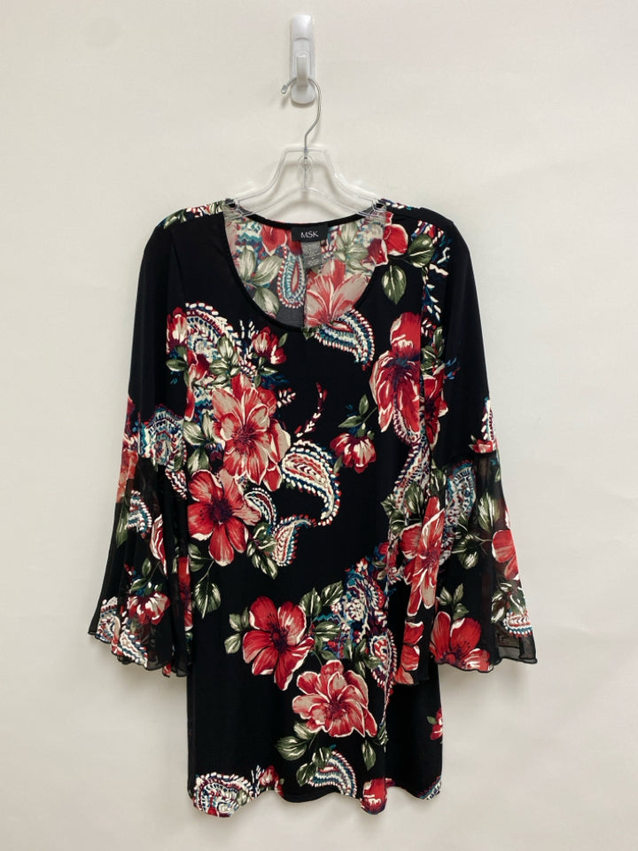 MSK Size M Black White/Red Floral Ladies Dress