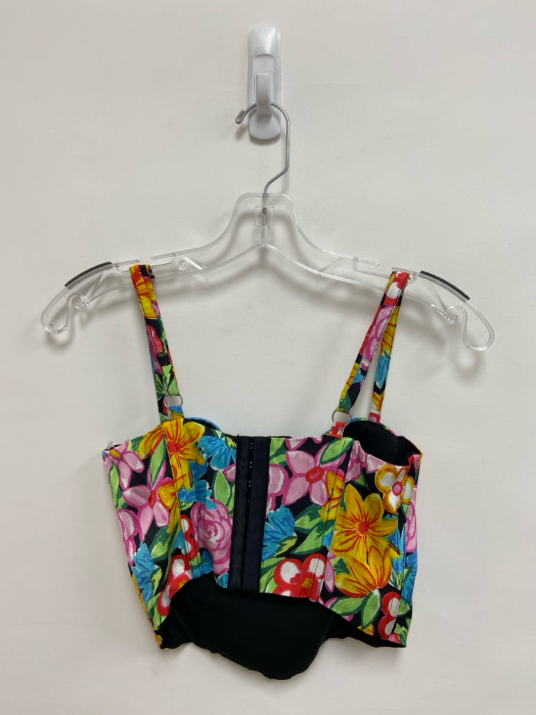 For Love &amp; Lemons Size M Blue Green/Multi Flowers Ladies Top