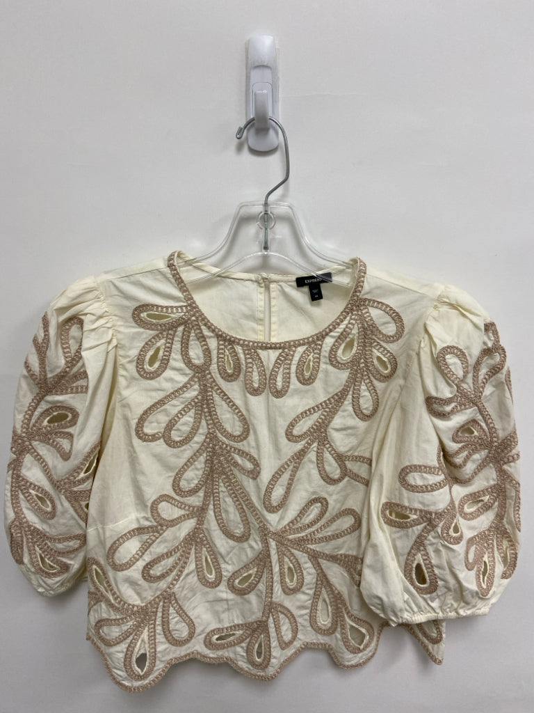 Express Size XS Beige Tan Leaves Embroidered Ladies Top
