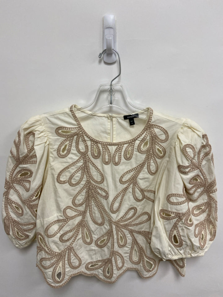Express Size XS Beige Tan Leaves Embroidered Ladies Top
