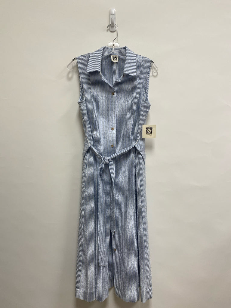 NWT Anne Klein Size 10 White/Blue Striped Sleeveless Seersucker Ladies Dress