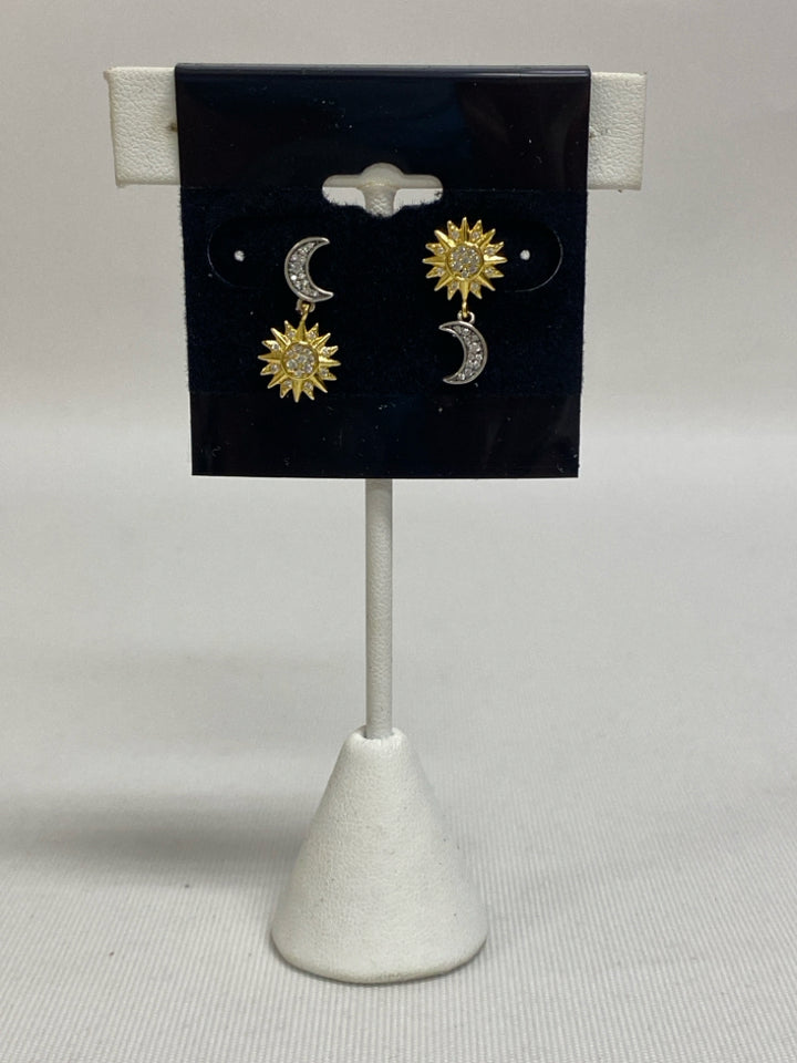 NEW/PKG Pandora Silver Gold Color Moon/Stars Earrings