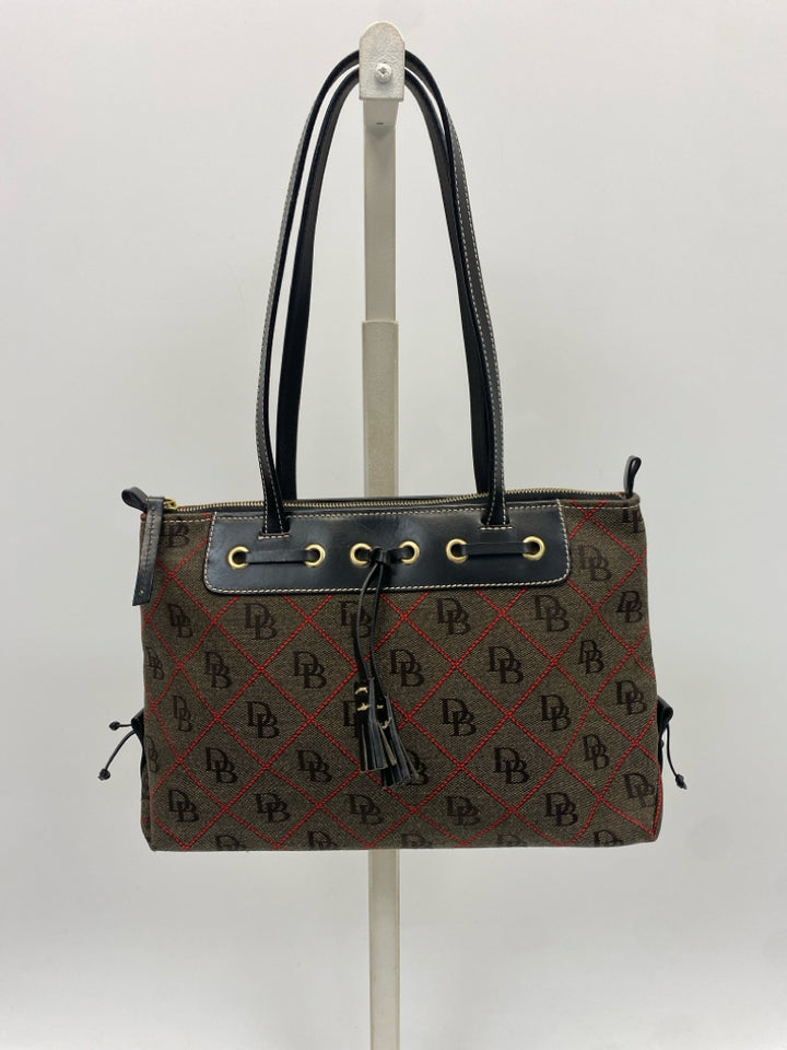 Dooney &amp; Bourke Brown/Black Red Signature Fabric Handbag