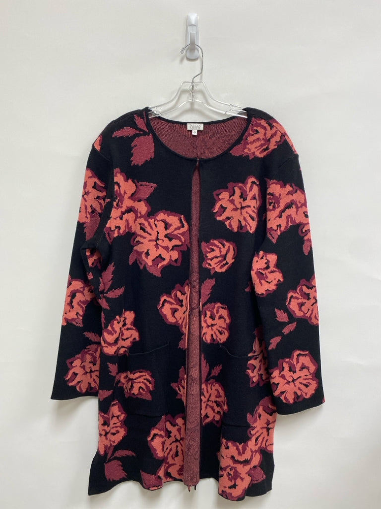 NWT Jaclyn Smith Size L Black Coral Flowers Drape Ladies Sweater