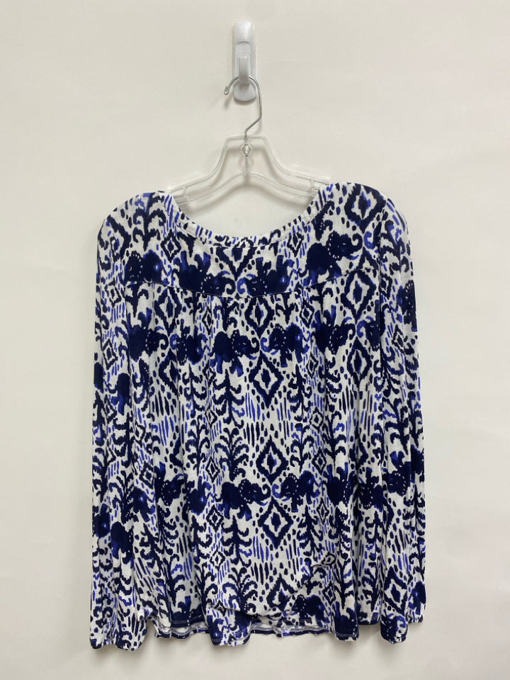 LILLY PULITZER Size L White Navy/Blue V Neck Ladies Top