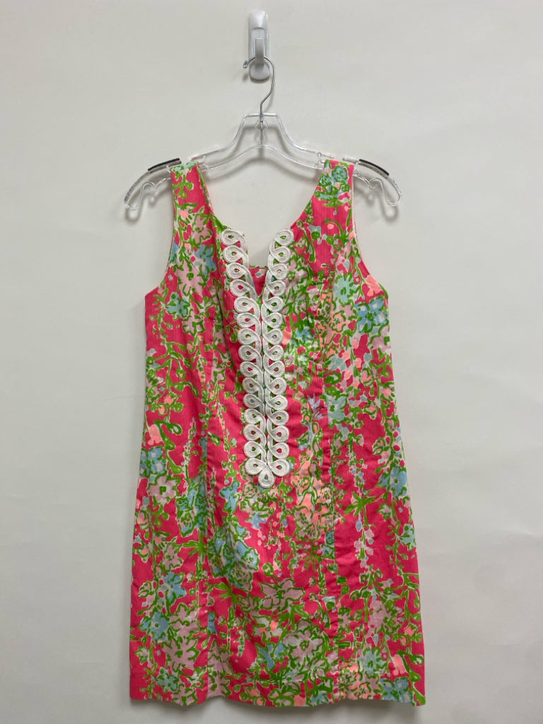 LILLY PULITZER Size 8 Hot Pink/Wht Blue/Green Floral Sleeveless Ladies Dress