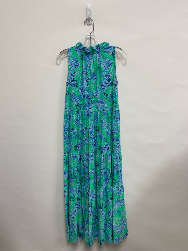 LILLY PULITZER Size S Green Blue Assorted Print Sleeveless Ladies Dress