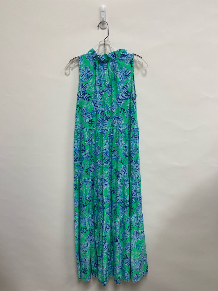 LILLY PULITZER Size S Green Blue Assorted Print Sleeveless Ladies Dress
