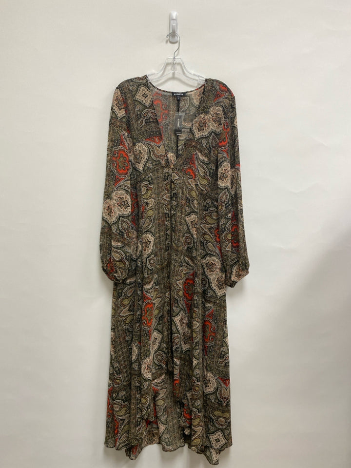 NWT Express Size L Brown Black/Red Print Duster Ladies Kimono