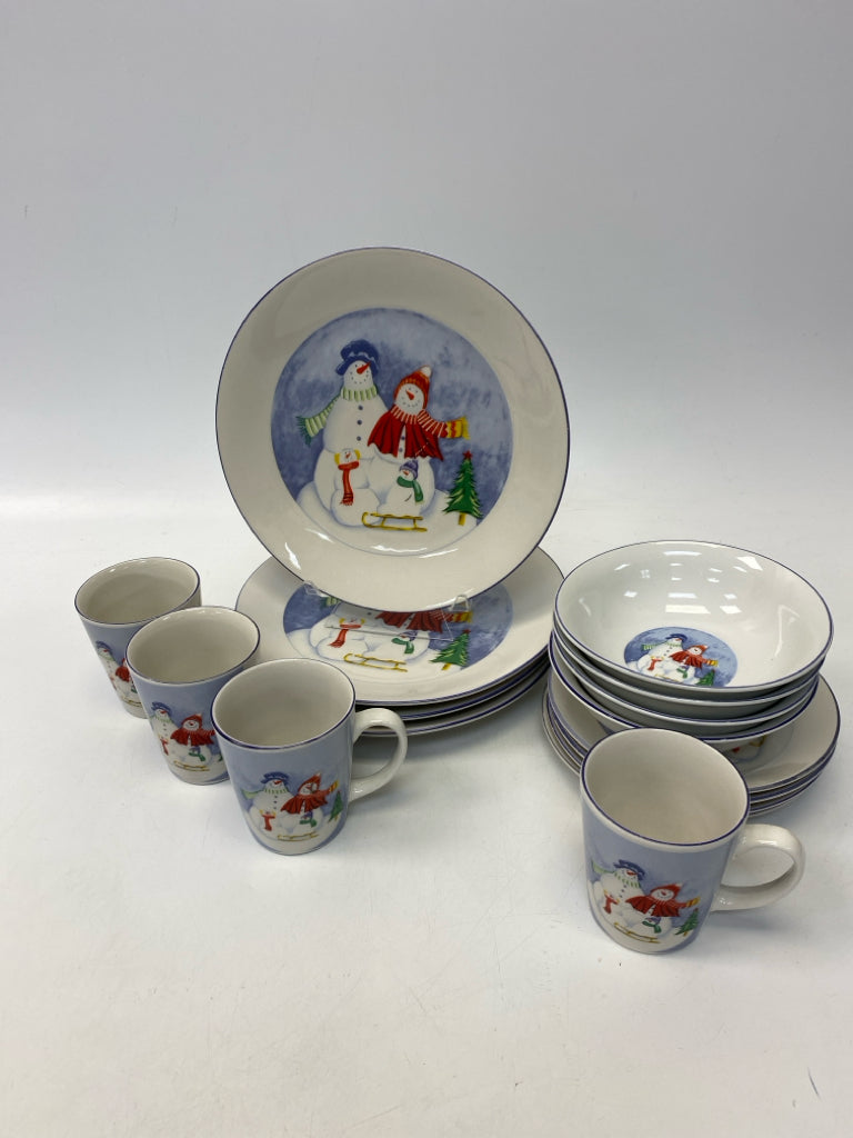White Blue Snowman Dishes