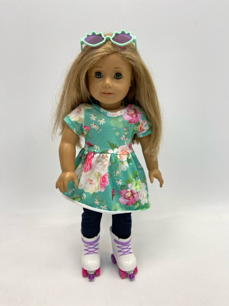 American Girl Green Pink Flowers Doll