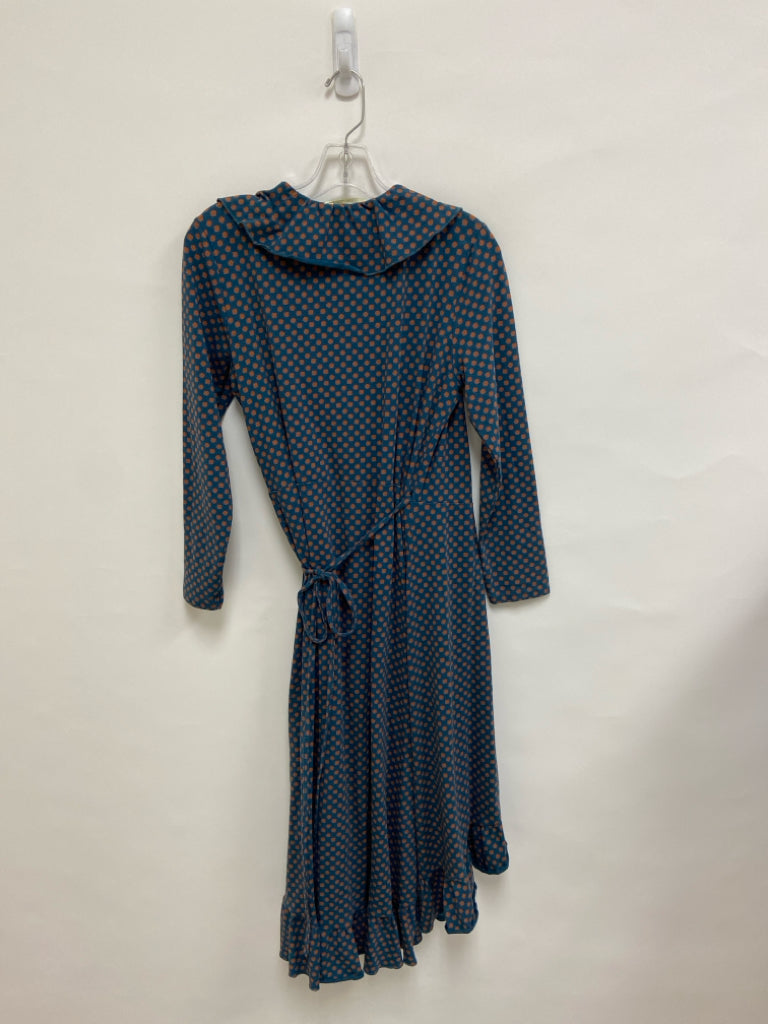 Matilda Jane Size L Teal Blue Orange Print Wrap Ladies Dress