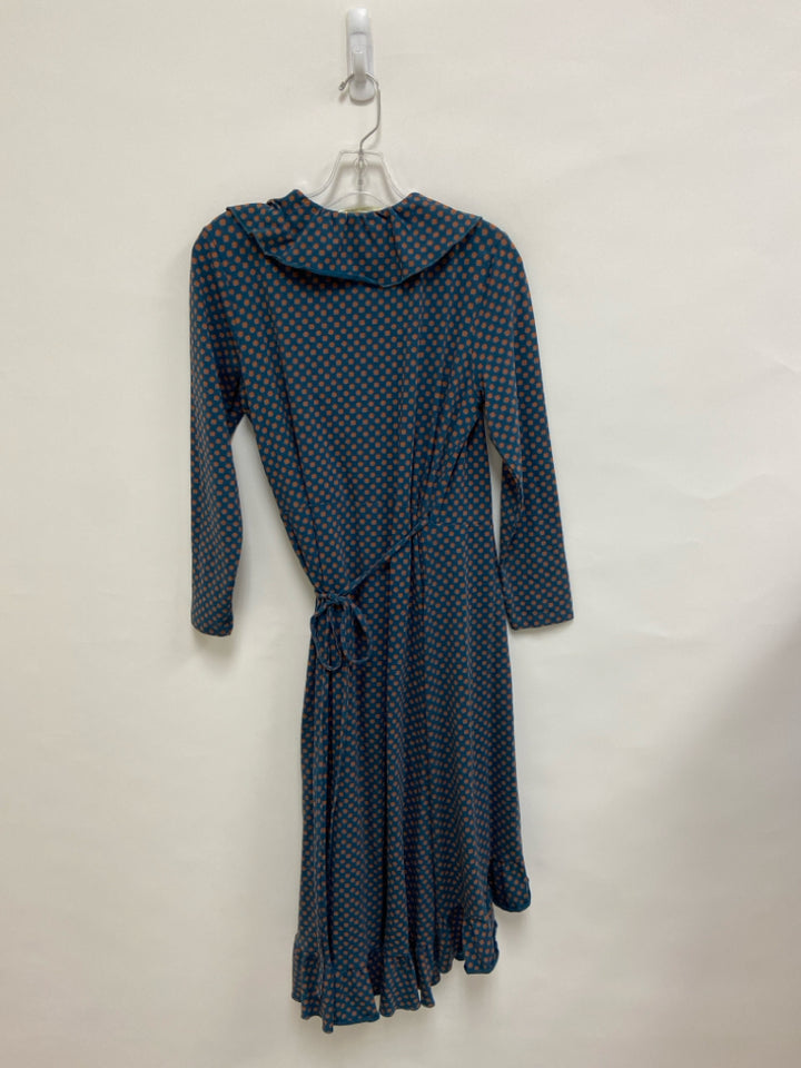 Matilda Jane Size L Teal Blue Orange Print Wrap Ladies Dress