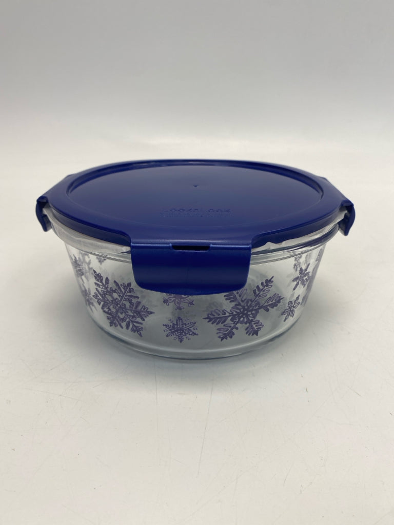Lock &amp; Lock Blue Clear Snowflakes Glass Storage Container